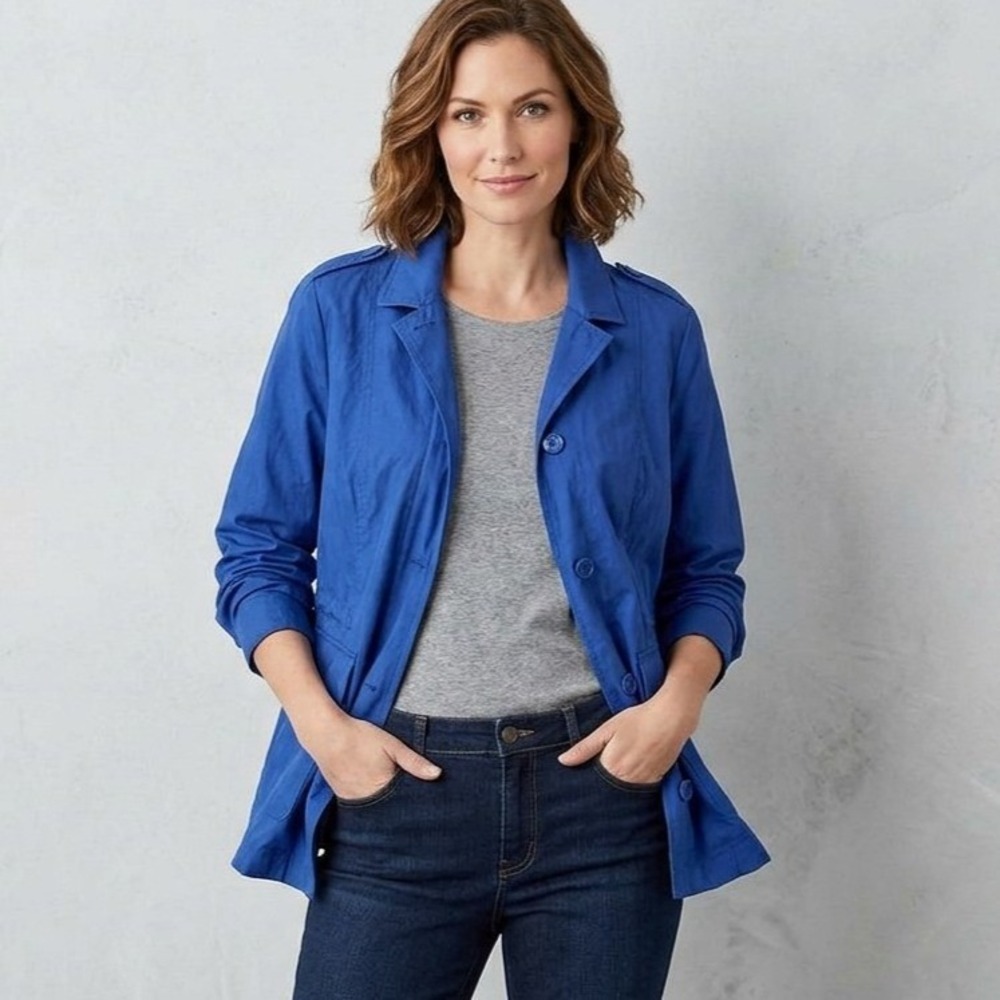 Blue Utility Jacket Trail Coat Coldwater Creek Womens Size 16 Lightweight Fall